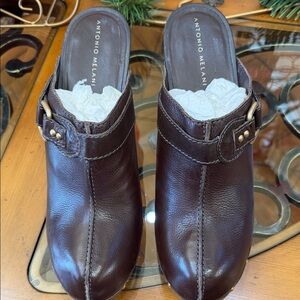 Antonio Melani Dark Brown Leather Mules